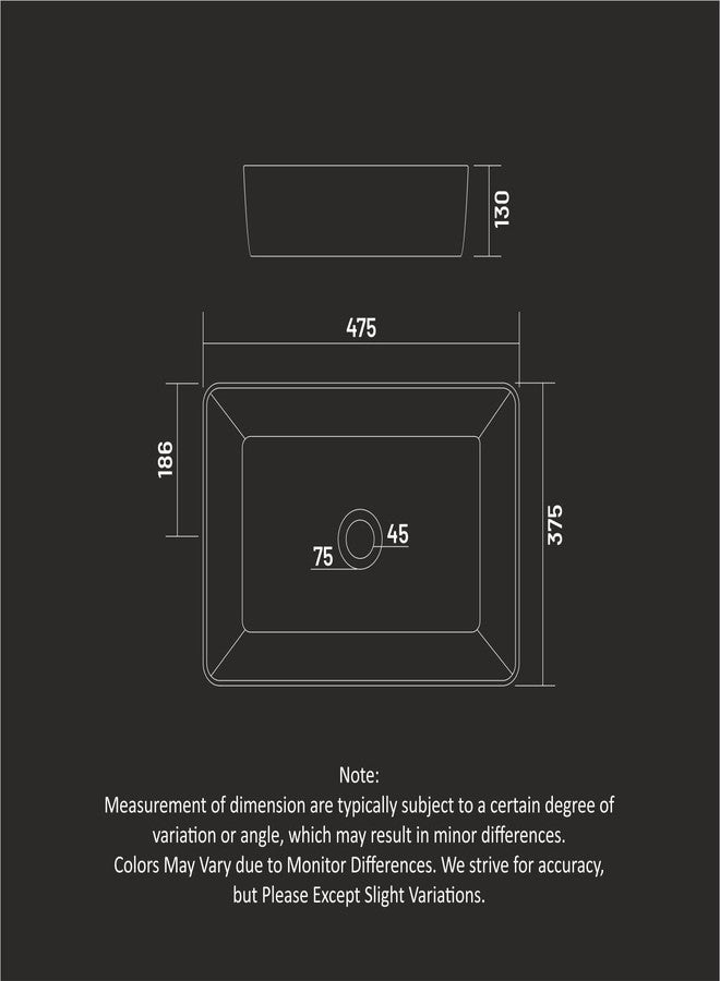 B Backline Ceramic Tabletop Wash Basin, Counter Top Rectangular Wash Basin for Bathroom & Living Room 48 X 38 X 13 Cm (White) - Image 2